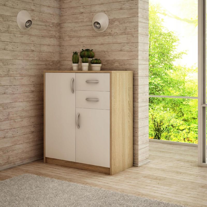 Komoda 2D2S 85x74x35 cm Hvid/Sonoma