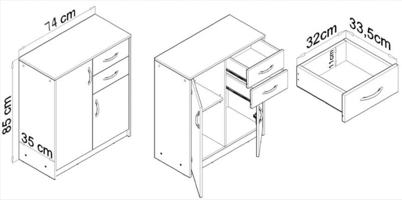 Komoda 2d2s 74 cm Eg Natur