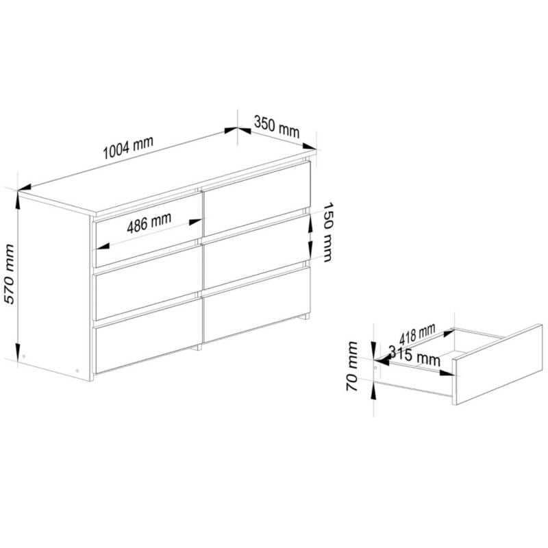 Komoda CL1006BIA 100 cm Hvid 6 Skuffer