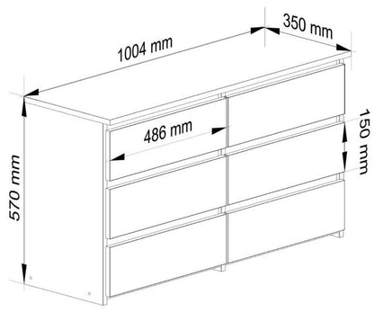 Komoda CL1006BIA 100 cm Hvid 6 Skuffer