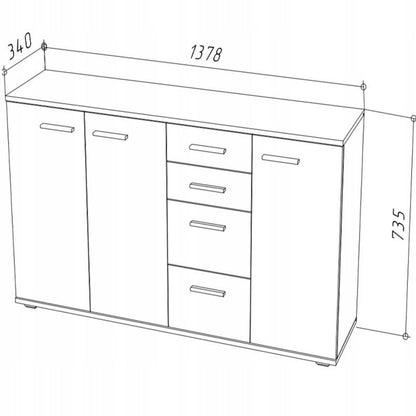 Komoda CR3-KD4 137,8 cm Hvid 4 Skuffer