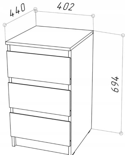 Komoda CR3-T-9 3 Skuffer 40x69x44 cm Grafit