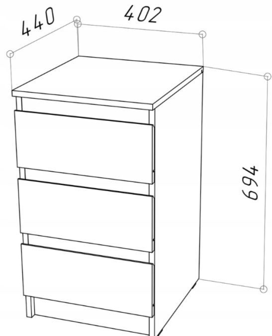 Komoda CR3-T-9 3 Skuffer 40x69x44 cm Grafit