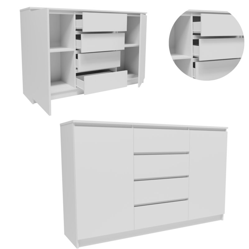 Kommode K1602D4SZBIA 160 cm Hvid
