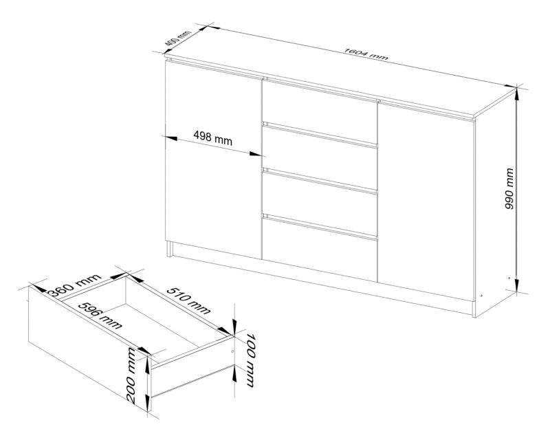 Kommode K1602D4SZBIA 160 cm Hvid