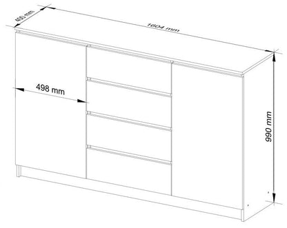 Kommode K1602D4SZBIA 160 cm Hvid