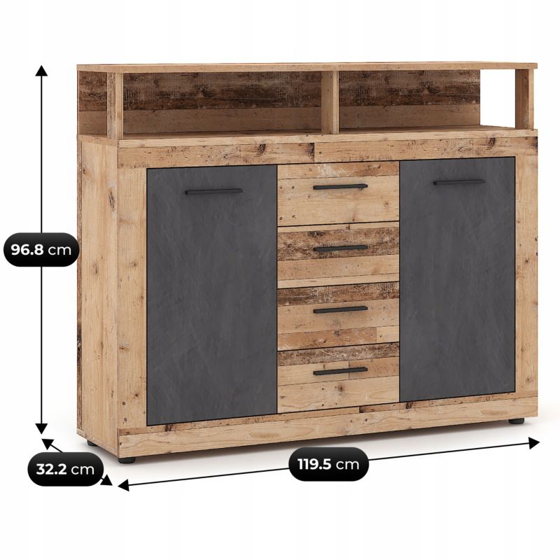 Kommode BLAGO MIDI B 120 cm Eg Grå