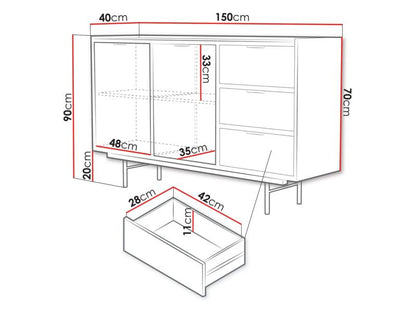Komode Edison 2D3S 150x90x40 cm Eg Hikora