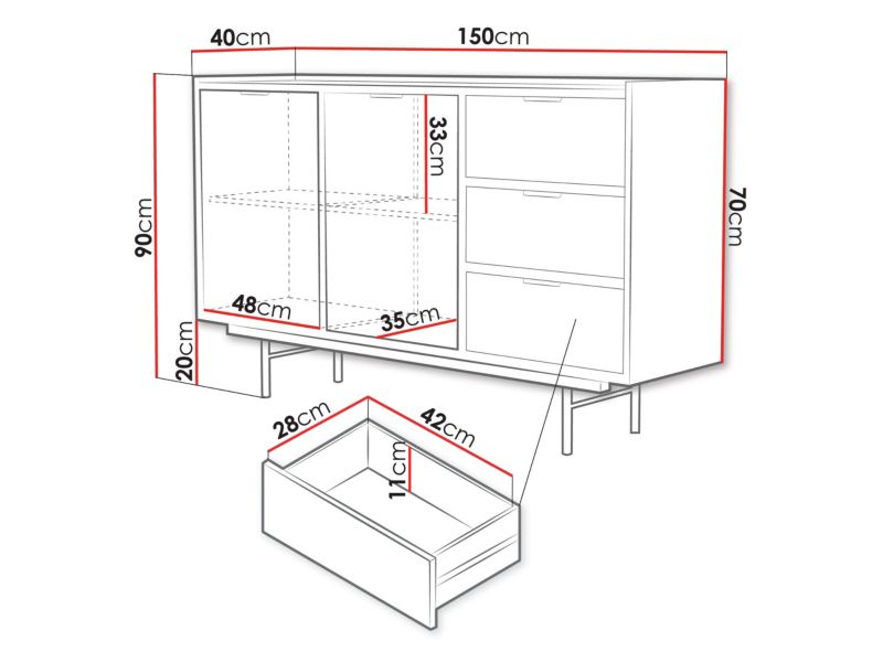 Komode Edison 2D3S 150x90x40 cm Eg Hikora