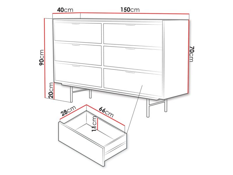 Kommode Edison 6S 150 cm Eg Hikora