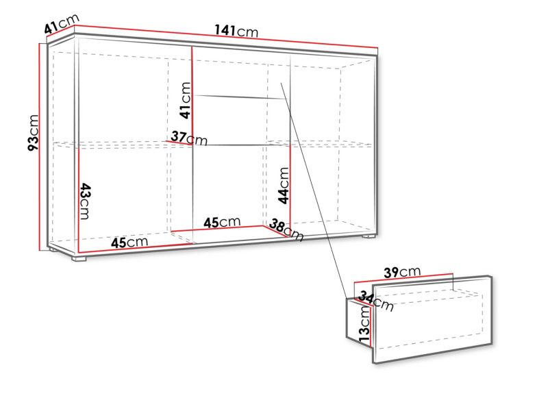 Kommode Gesita 24 Skuffer Hvid 141x93x41 cm