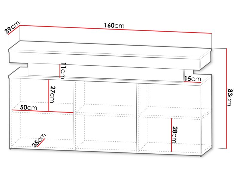 Komoda Glossa 3D 160 med LED-belysning Ørkensand