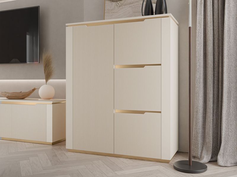 Komoda Hilafin 4D 106 cm Beige Sand + Guld