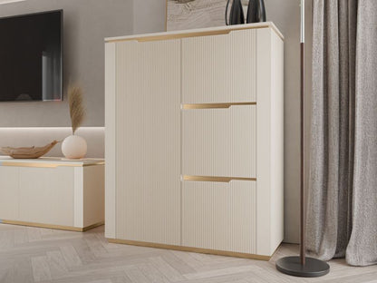 Komoda Hilafin 4D 106 cm Beige Sand + Guld