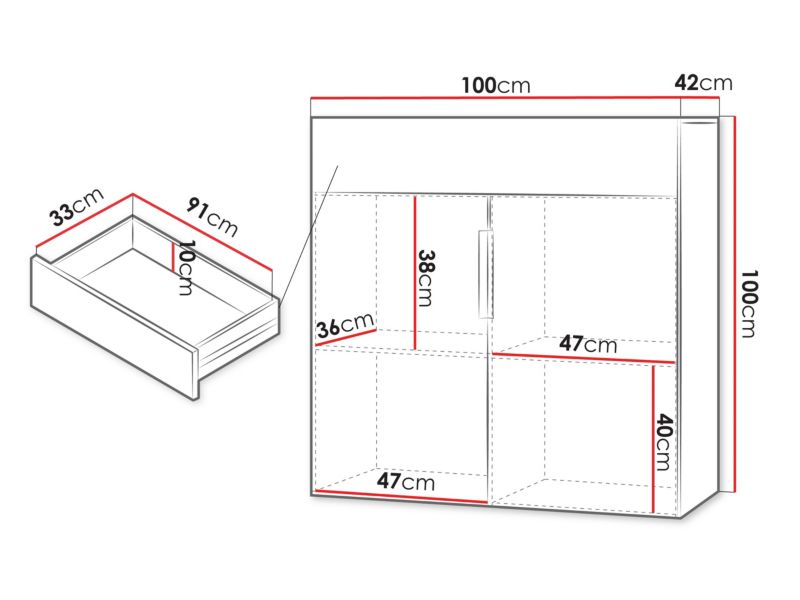 Komoda Kerkin 2D1S 100x100x42 cm Beige Sand