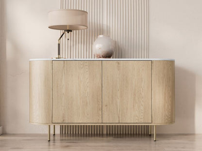Kommode Lygrint 140 cm Eg Cremona / Hvid Marmor Guld