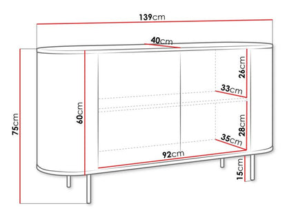 Kommode Lygrint 140 cm Eg Cremona / Hvid Marmor Guld