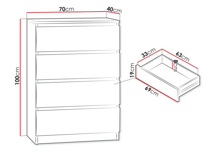 Kommode Malwa M4 70x100x40 cm Hvid