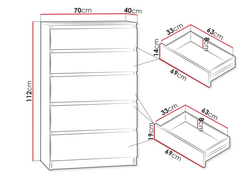 Komoda Malwa M5 70x40x112 cm Sort