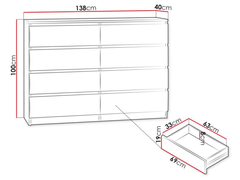 Komoda Malwa 140 cm Sort 1 stk.