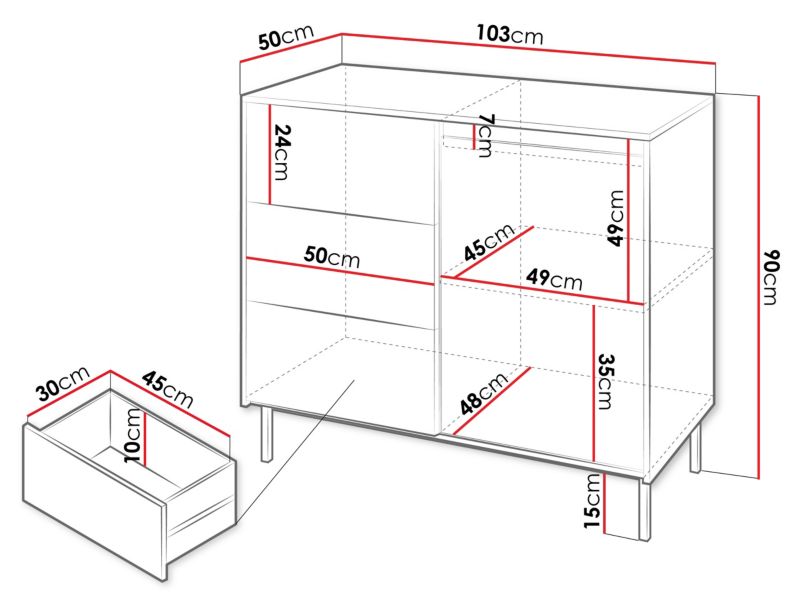 Komoda Ozmi 1D3SZ 103x50x90 cm Kaszmir