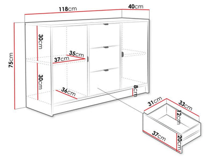 Komoda Tireno 2D3SZ 118x40x75 cm Sort Molet