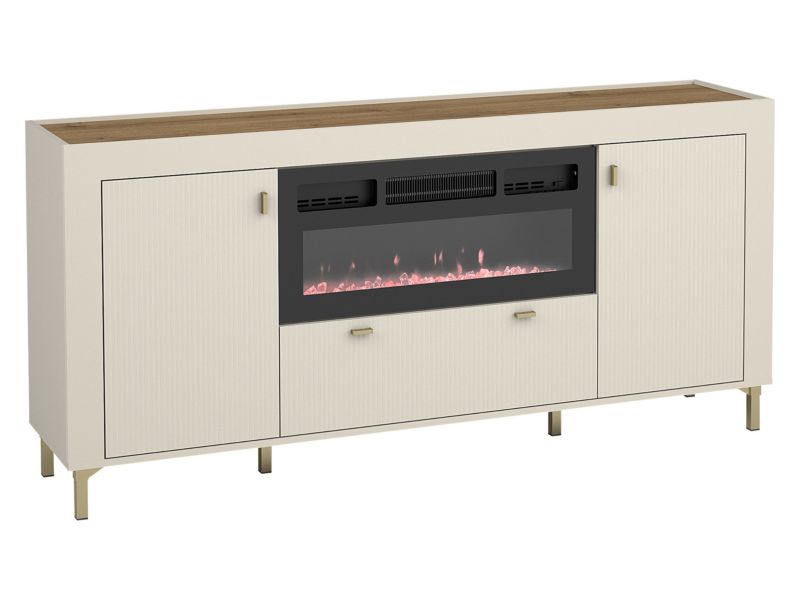 Kommode med Elektrisk Pejs Mossa 2D1S 177x40x84 cm Kasmir/Egetræ Whisky