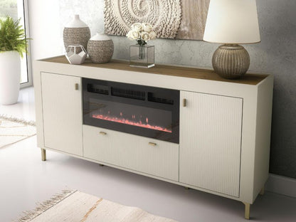Kommode med Elektrisk Pejs Mossa 2D1S 177x40x84 cm Kasmir/Egetræ Whisky