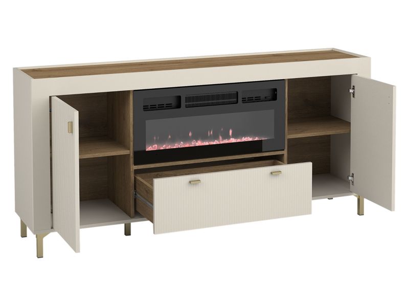 Kommode med Elektrisk Pejs Mossa 2D1S 177x40x84 cm Kasmir/Egetræ Whisky