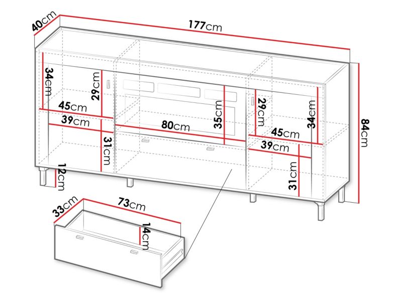 Kommode med Elektrisk Pejs Mossa 2D1S 177x40x84 cm Kasmir/Egetræ Whisky