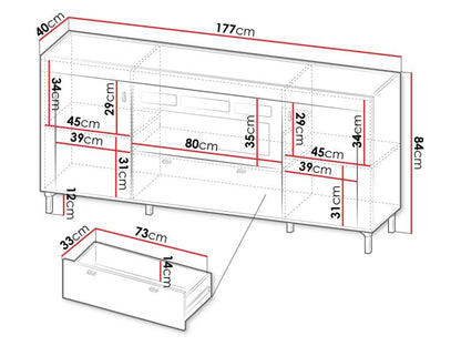Kommode med Elektrisk Pejs Mossa 2D1S 177x40x84 cm Kasmir/Egetræ Whisky