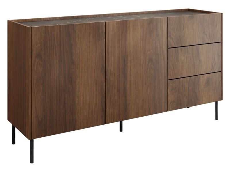 Kommode Tewos K160 3SZ 160 cm Valnød Warmia/Sort Marmor