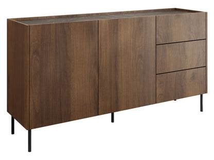 Kommode Tewos K160 3SZ 160 cm Valnød Warmia/Sort Marmor