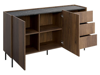 Kommode Tewos K160 3SZ 160 cm Valnød Warmia/Sort Marmor