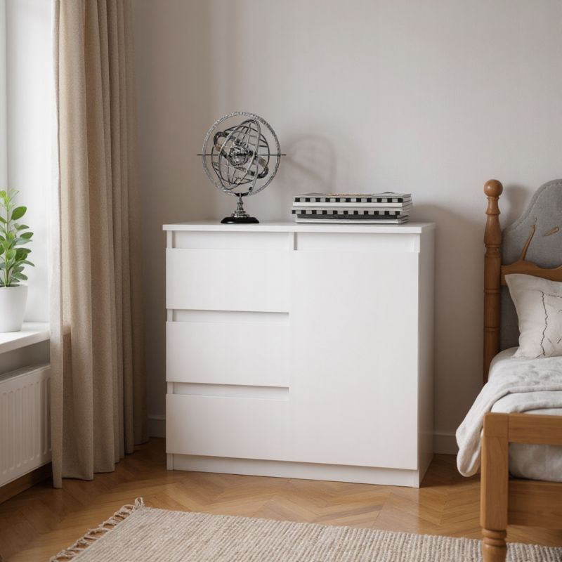 Komoda Natalia 80 cm Hvid RTV med Skuffer og Låger