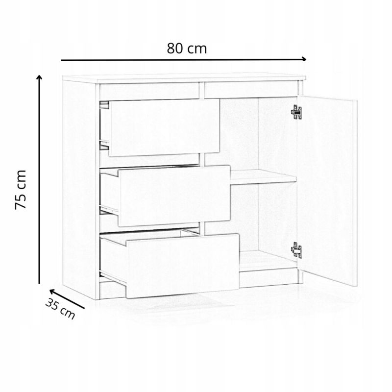 Komoda Natalia 80 cm Hvid RTV med Skuffer og Låger