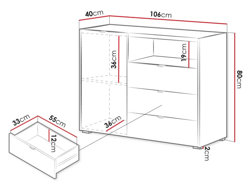 Kommoden Cyliza 106 cm Hvid Egetræ Vicenza