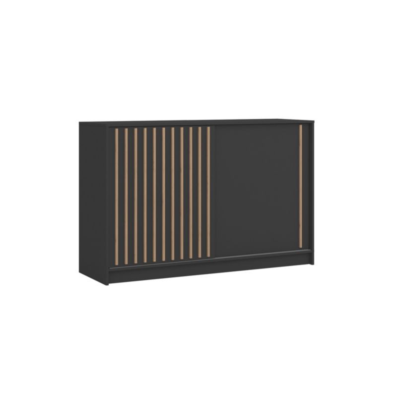 Skydeskænk Bettso Lay 150 cm i stilfuldt design med lameller i wotan-eg sort, 1 stk.