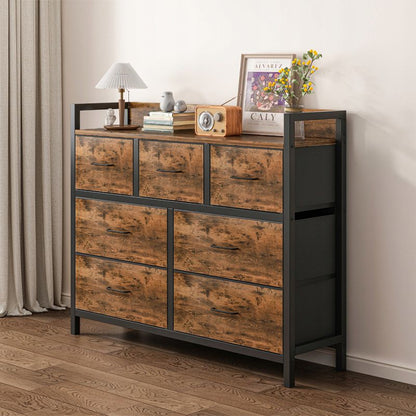 Kommode Rebiko 98 cm Rustik Brun 7 Skuffer