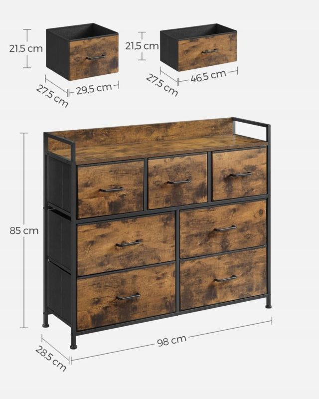 Kommode Rebiko 98 cm Rustik Brun 7 Skuffer