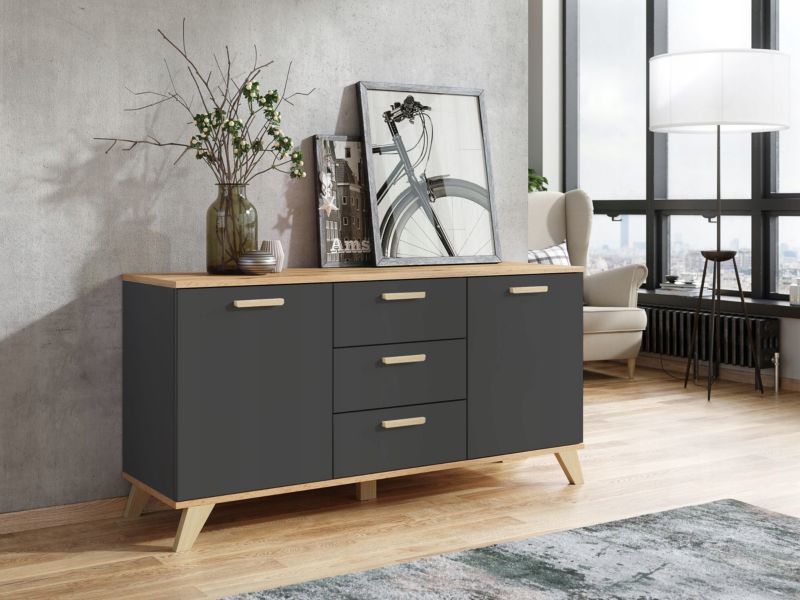 Komoda Scandi Grafit 120 cm 3 Skuffer 2 Låger