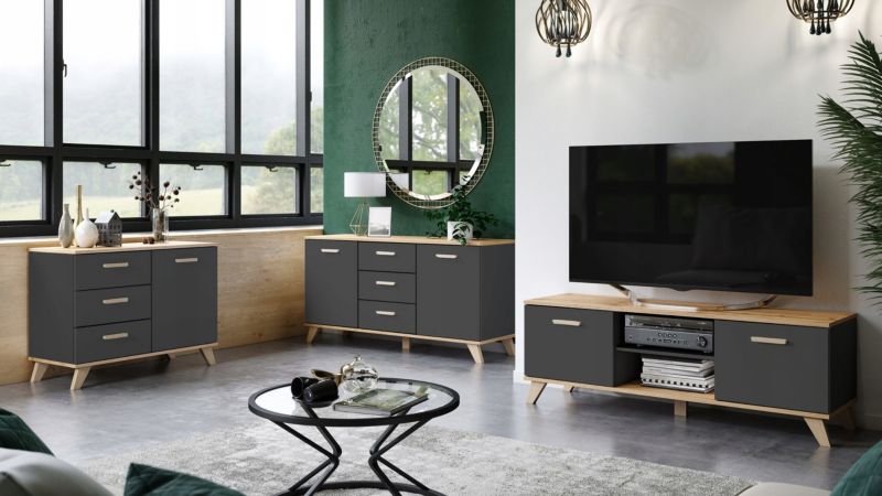 Komoda Scandi Grafit 120 cm 3 Skuffer 2 Låger