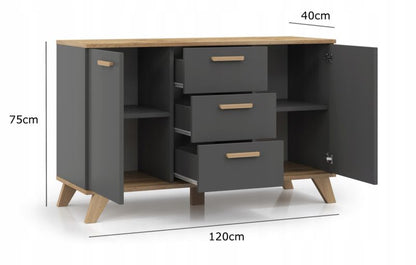 Komoda Scandi Grafit 120 cm 3 Skuffer 2 Låger
