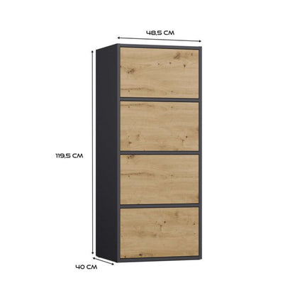 Komoda ALMA 119 cm Antracyt Artisan 4 Døre