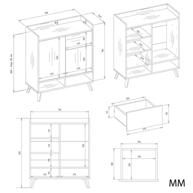 Komode Colin 80x92x35 cm Hvid Mat