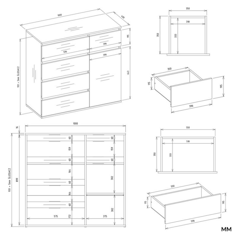 Komoda Malwa 1D5S 100x40x93 cm Hvid Mat