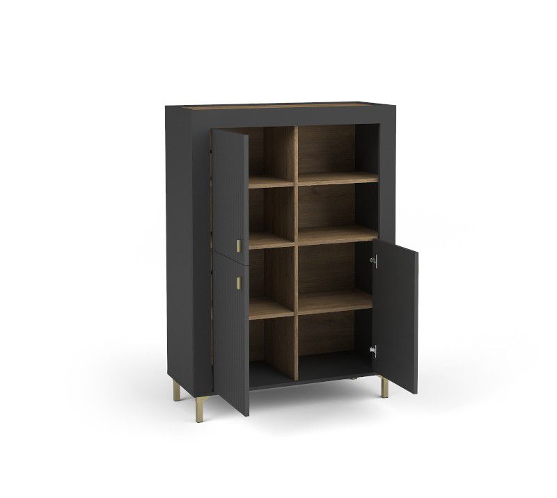 Bettso Mossa 3-dørs kommode til stuen med LED-belysning, sort, 1 stk.