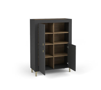 Bettso Mossa 3-dørs kommode til stuen med LED-belysning, sort, 1 stk.