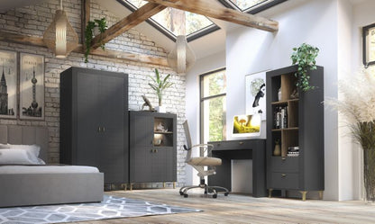 Bettso Mossa 3-dørs kommode til stuen med LED-belysning, sort, 1 stk.