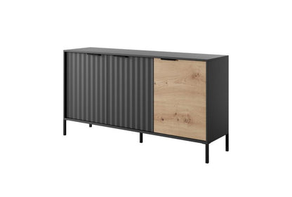 tre-dørs kommode Bettso Raw 153 cm bred i sort eg artisan, 1 stk.